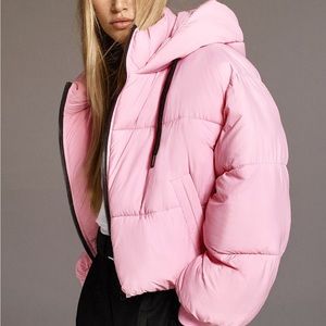 Zara Pink Cropped Puffer Jacket